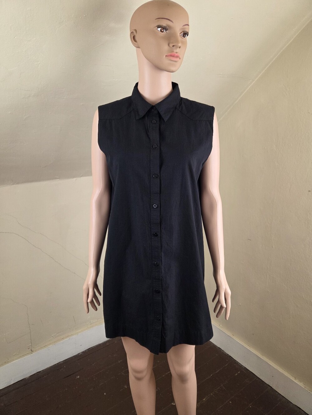 Moussy Black Sleeveless Shirt Dress Tunic Button Front Collared Size 1 Small